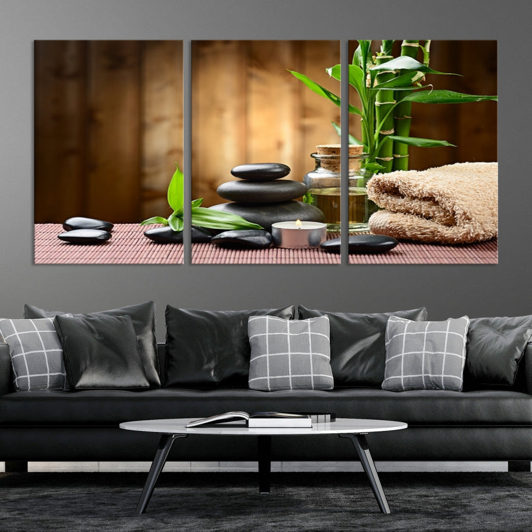 Yoga Zen Meditation with Stone and Bamboo Canvas Wall Art Giclee Print