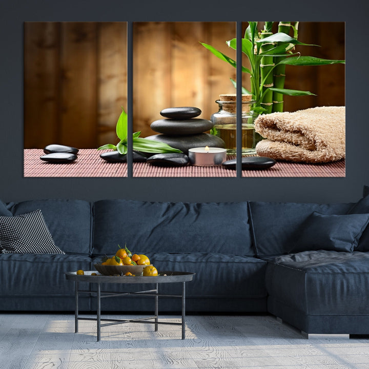 Yoga Zen Meditation with Stone and Bamboo Canvas Wall Art Giclee Print