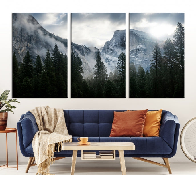 Yosemite National Park Foggy Forest Mountain Landscape Wall Art Canvas Print