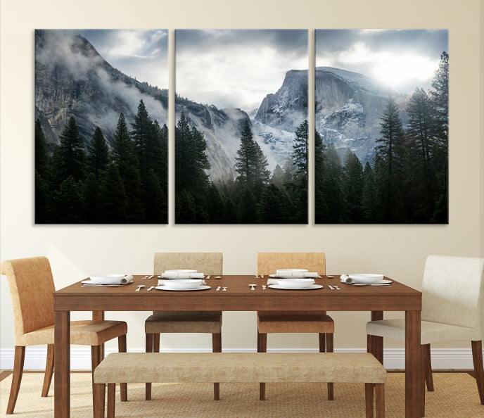 Yosemite National Park Foggy Forest Mountain Landscape Wall Art Canvas Print