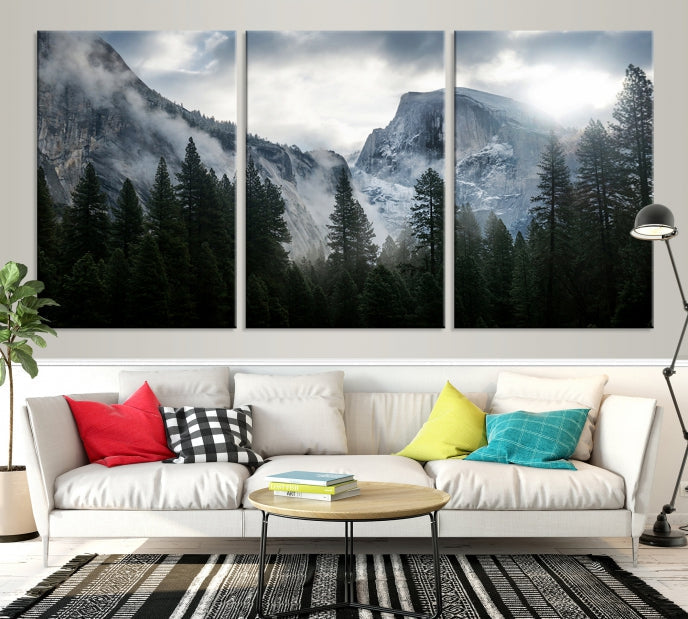 Yosemite National Park Foggy Forest Mountain Landscape Wall Art Canvas Print