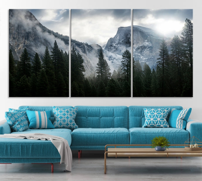 Yosemite National Park Foggy Forest Mountain Landscape Wall Art Canvas Print