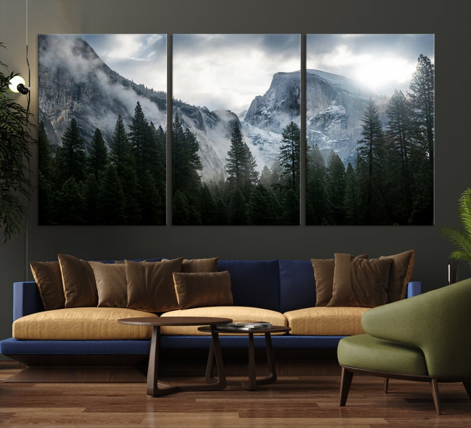 Yosemite National Park Foggy Forest Mountain Landscape Wall Art Canvas Print