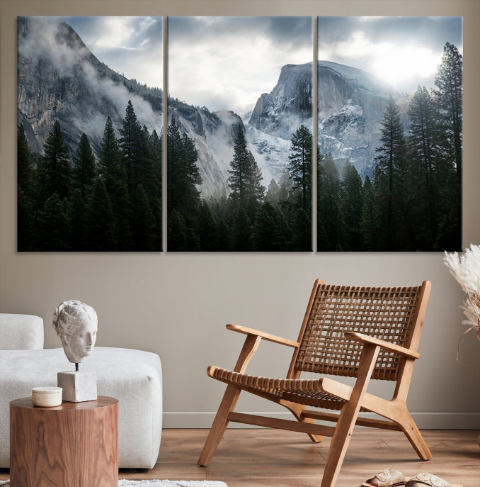 Yosemite National Park Foggy Forest Mountain Landscape Wall Art Canvas Print