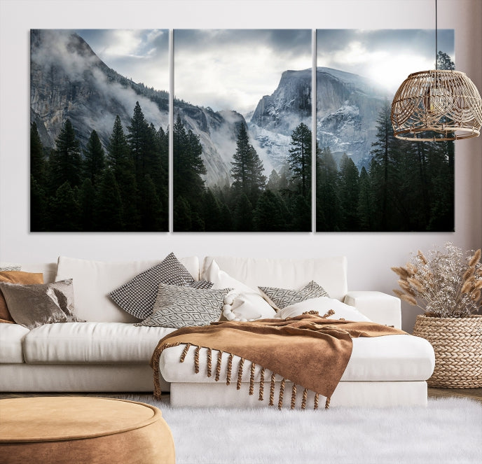 Yosemite National Park Foggy Forest Mountain Landscape Wall Art Canvas Print