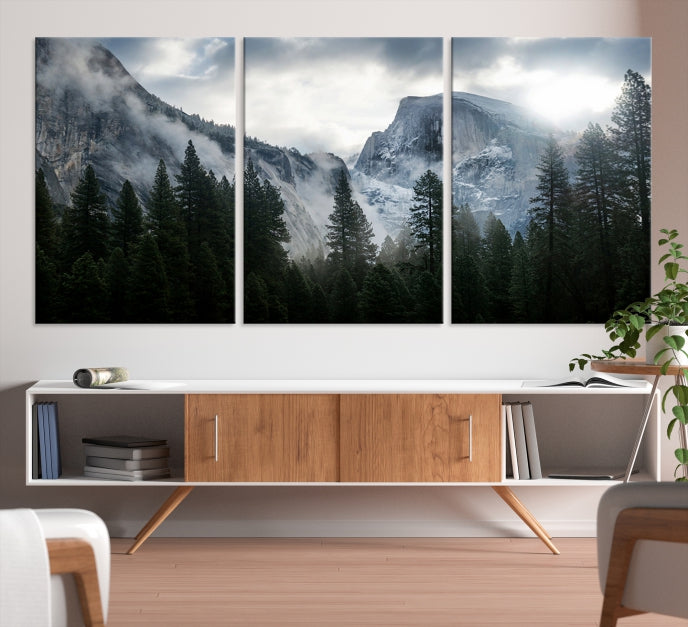 Yosemite National Park Foggy Forest Mountain Landscape Wall Art Canvas Print