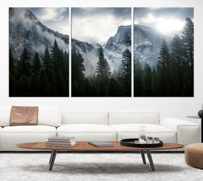 Yosemite National Park Foggy Forest Mountain Landscape Wall Art Canvas Print