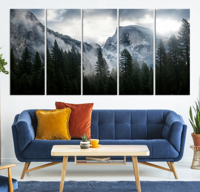 Yosemite National Park Foggy Forest Mountain Landscape Wall Art Canvas Print