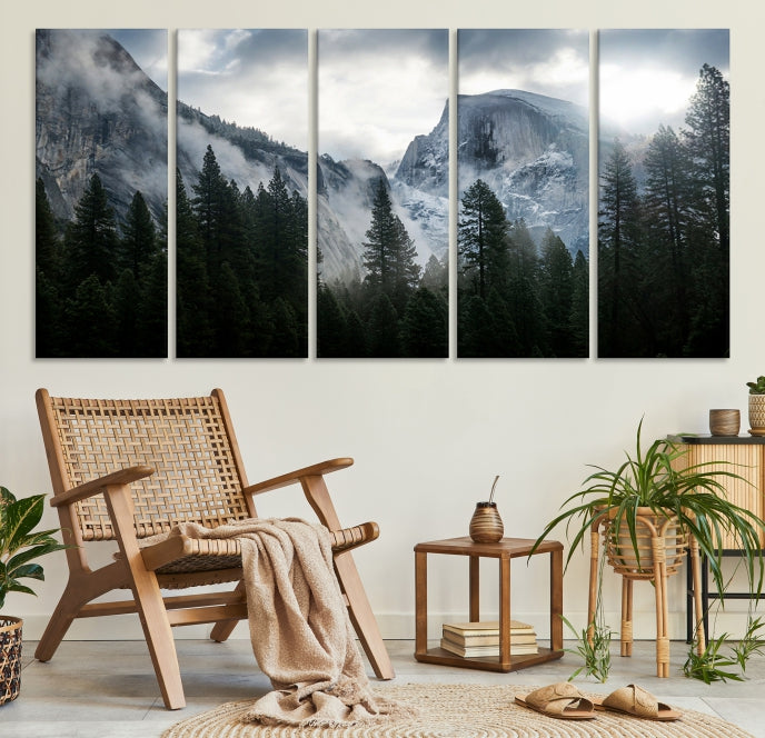 Yosemite National Park Foggy Forest Mountain Landscape Wall Art Canvas Print