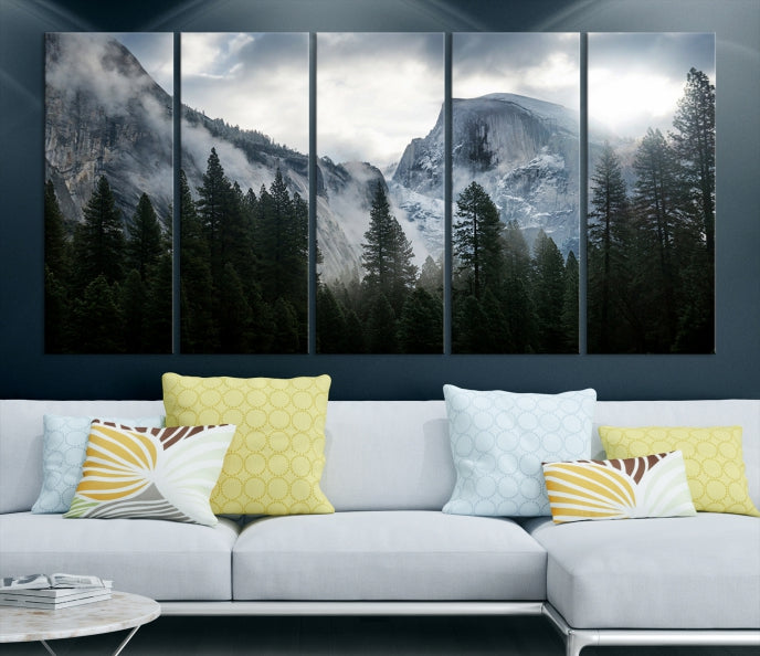 Yosemite National Park Foggy Forest Mountain Landscape Wall Art Canvas Print