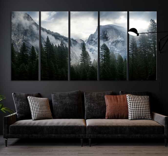 Yosemite National Park Foggy Forest Mountain Landscape Wall Art Canvas Print