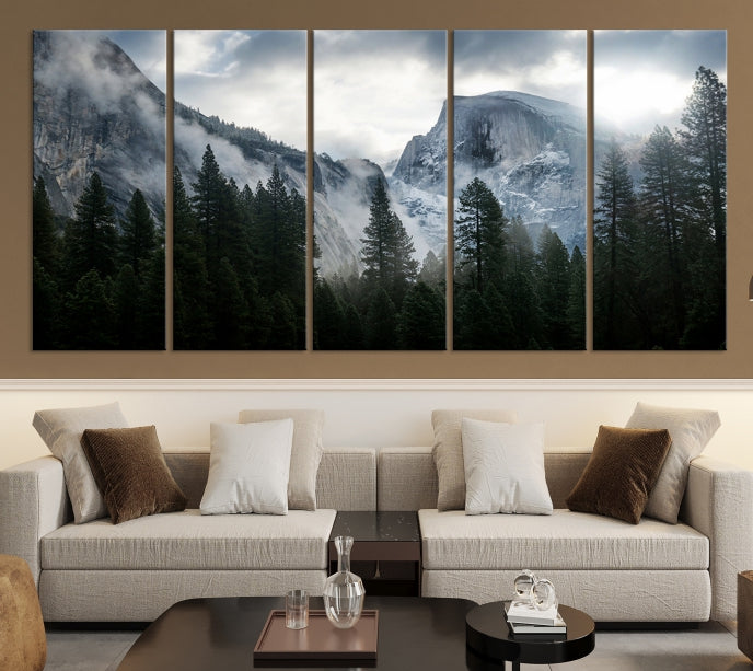 Yosemite National Park Foggy Forest Mountain Landscape Wall Art Canvas Print