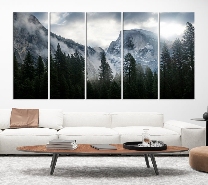 Yosemite National Park Foggy Forest Mountain Landscape Wall Art Canvas Print