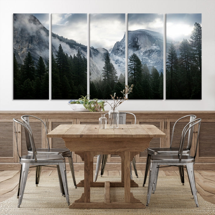 Yosemite National Park Foggy Forest Mountain Landscape Wall Art Canvas Print