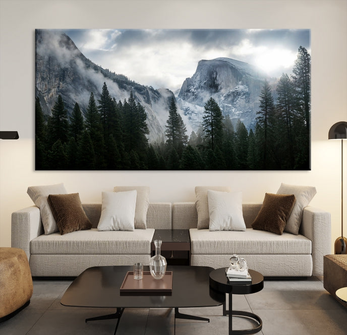 Yosemite National Park Foggy Forest Mountain Landscape Wall Art Canvas Print