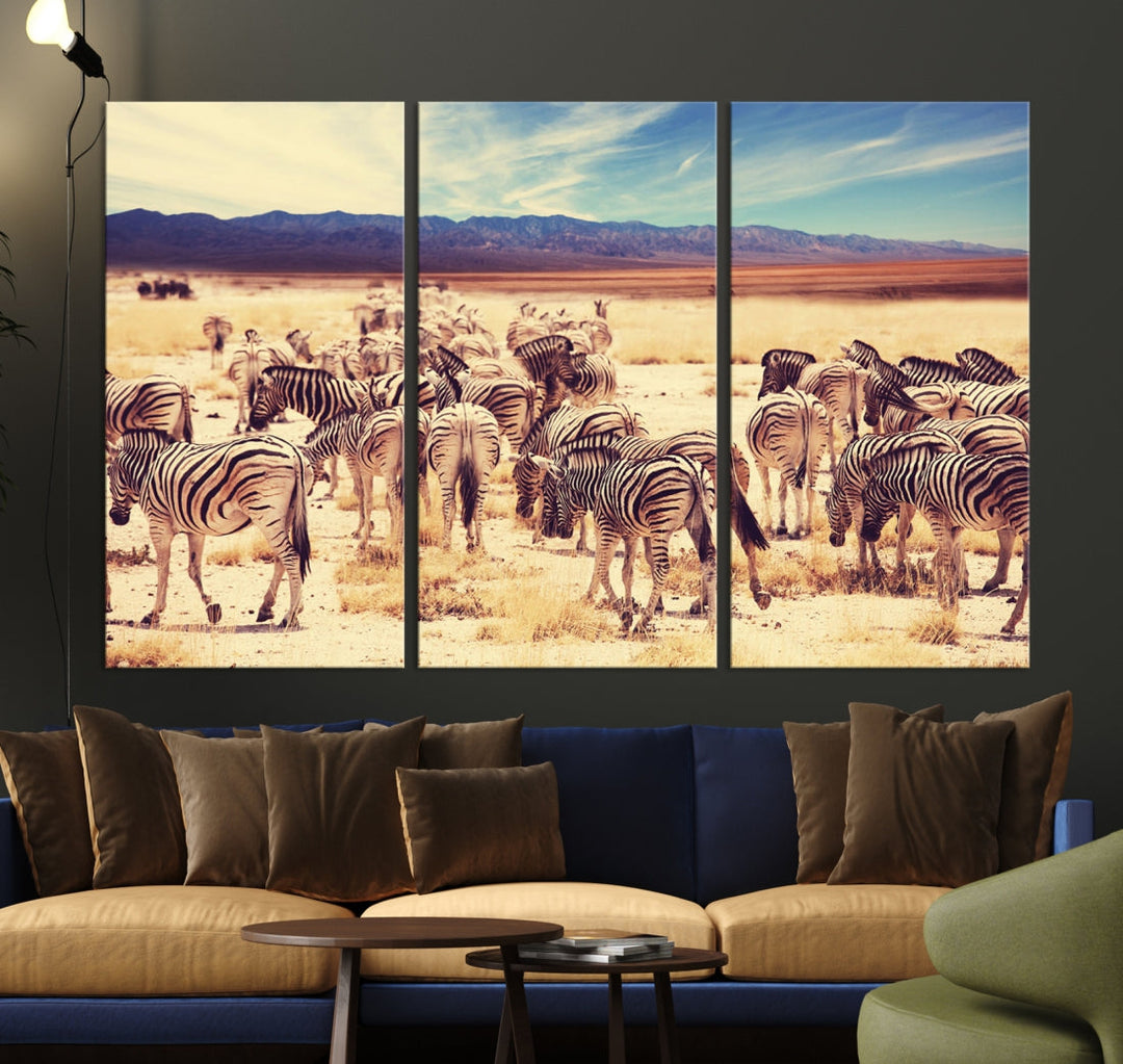 Zebras in the Savannah Africa Wild Animals Wildlife Photo Canvas Wall Art Giclee Print