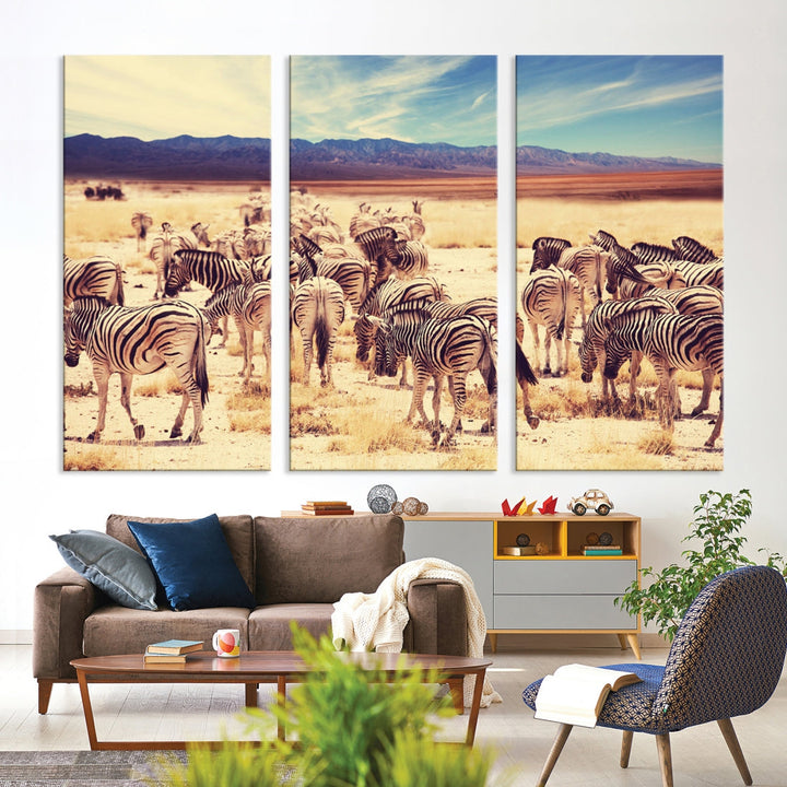 Zebras in the Savannah Africa Wild Animals Wildlife Photo Canvas Wall Art Giclee Print