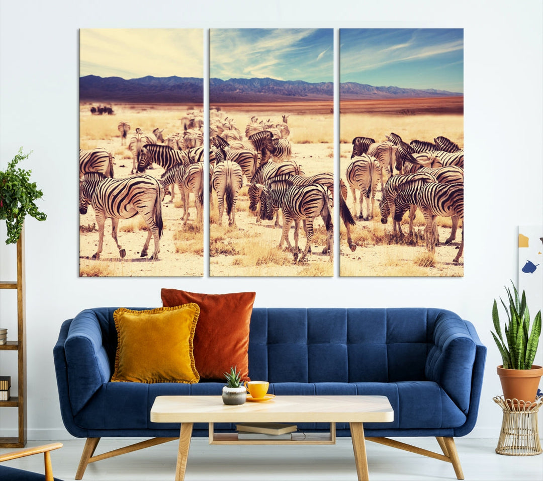 Zebras in the Savannah Africa Wild Animals Wildlife Photo Canvas Wall Art Giclee Print