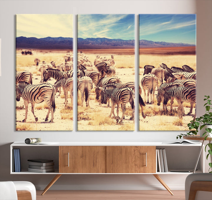 Zebras in the Savannah Africa Wild Animals Wildlife Photo Canvas Wall Art Giclee Print