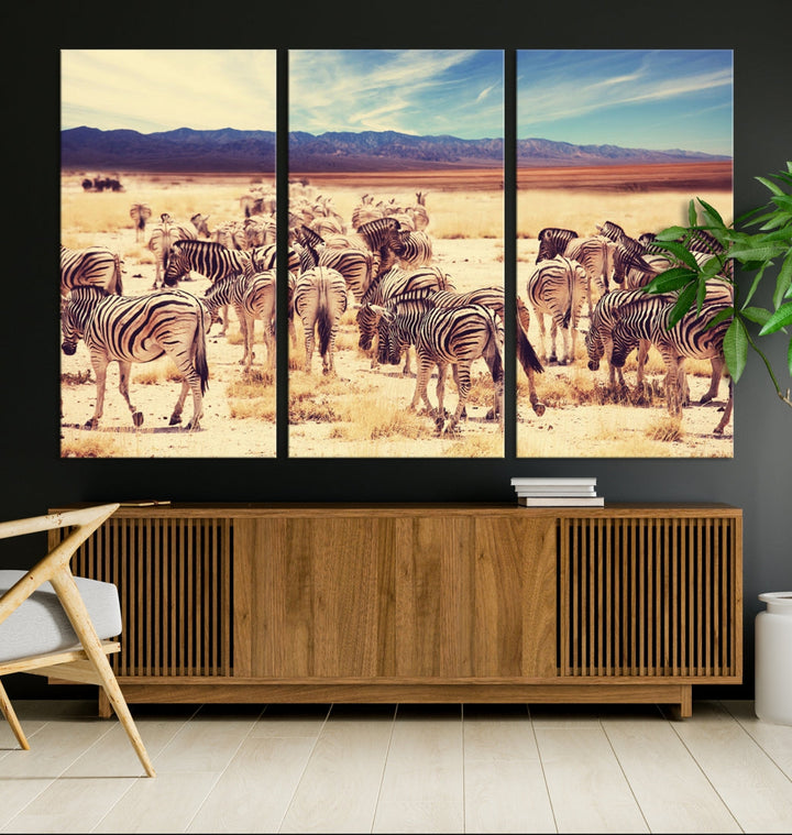 Zebras in the Savannah Africa Wild Animals Wildlife Photo Canvas Wall Art Giclee Print