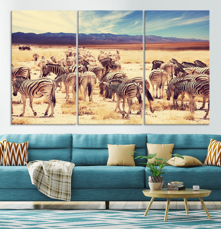 Zebras in the Savannah Africa Wild Animals Wildlife Photo Canvas Wall Art Giclee Print