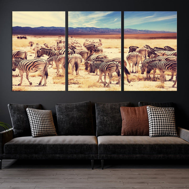 Zebras in the Savannah Africa Wild Animals Wildlife Photo Canvas Wall Art Giclee Print