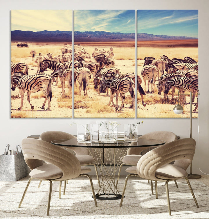 Zebras in the Savannah Africa Wild Animals Wildlife Photo Canvas Wall Art Giclee Print