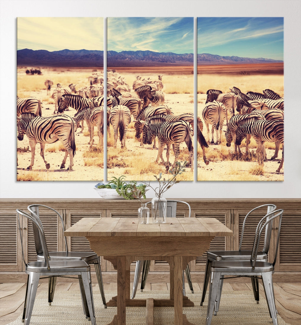 Zebras in the Savannah Africa Wild Animals Wildlife Photo Canvas Wall Art Giclee Print