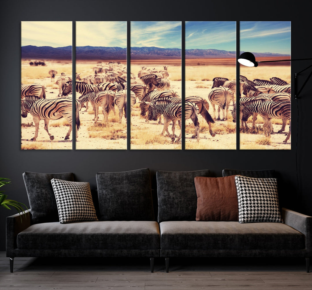 Zebras in the Savannah Africa Wild Animals Wildlife Photo Canvas Wall Art Giclee Print