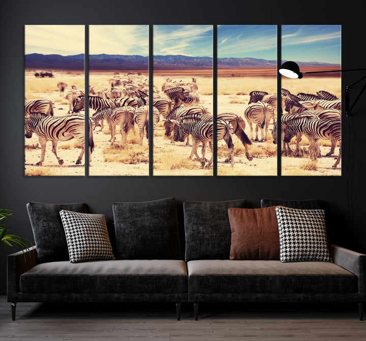 Zebras in the Savannah Africa Wild Animals Wildlife Photo Canvas Wall Art Giclee Print