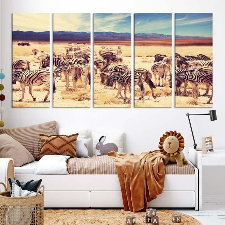 Zebras in the Savannah Africa Wild Animals Wildlife Photo Canvas Wall Art Giclee Print