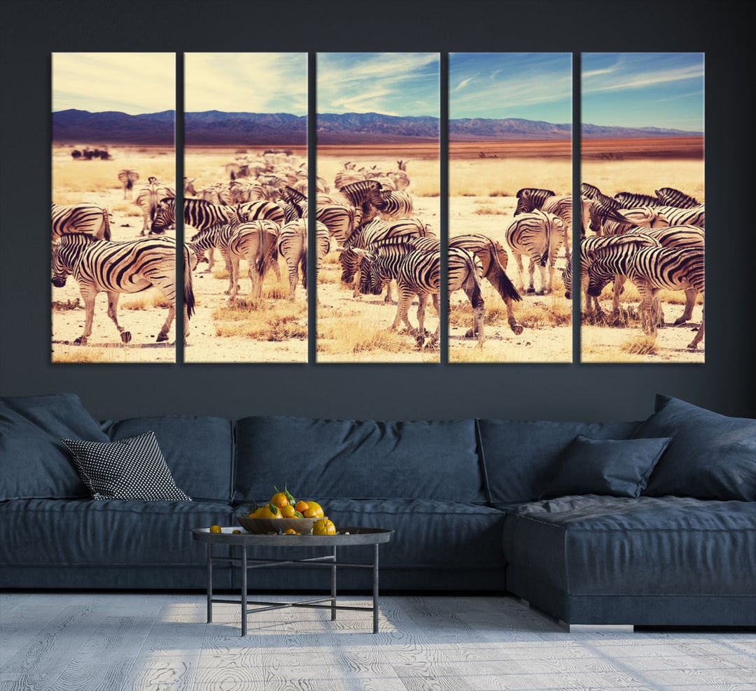 Zebras in the Savannah Africa Wild Animals Wildlife Photo Canvas Wall Art Giclee Print