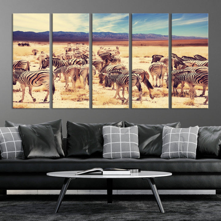 Zebras in the Savannah Africa Wild Animals Wildlife Photo Canvas Wall Art Giclee Print