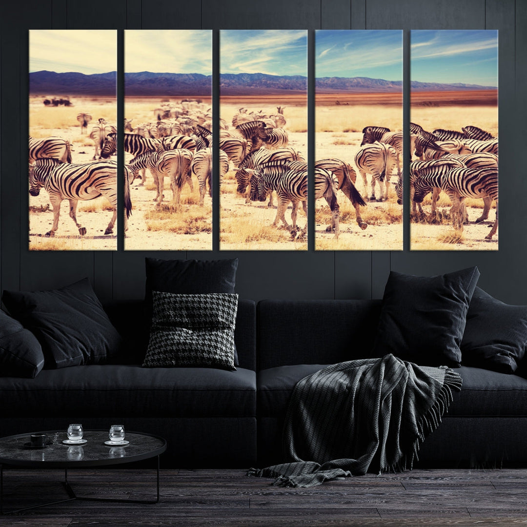 Zebras in the Savannah Africa Wild Animals Wildlife Photo Canvas Wall Art Giclee Print