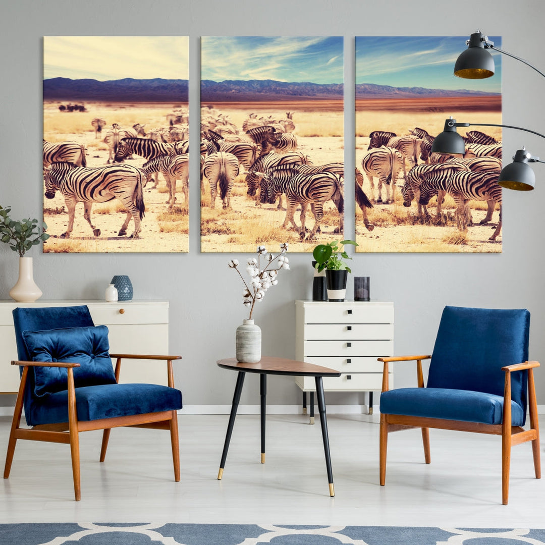 Zebras in the Savannah Africa Wild Animals Wildlife Photo Canvas Wall Art Giclee Print