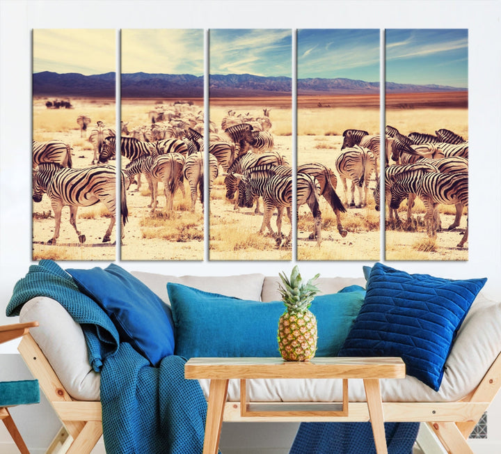 Zebras in the Savannah Africa Wild Animals Wildlife Photo Canvas Wall Art Giclee Print