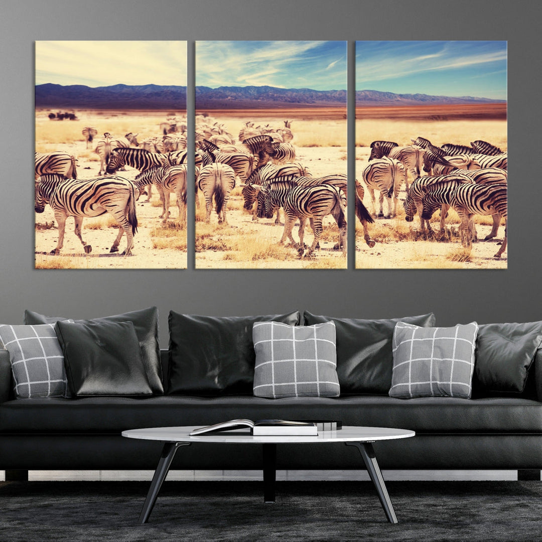 Zebras in the Savannah Africa Wild Animals Wildlife Photo Canvas Wall Art Giclee Print