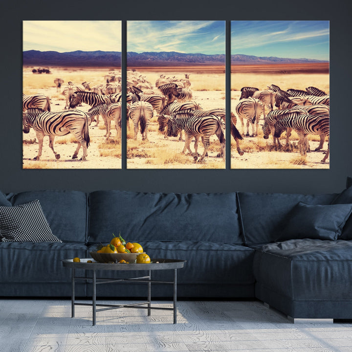 Zebras in the Savannah Africa Wild Animals Wildlife Photo Canvas Wall Art Giclee Print