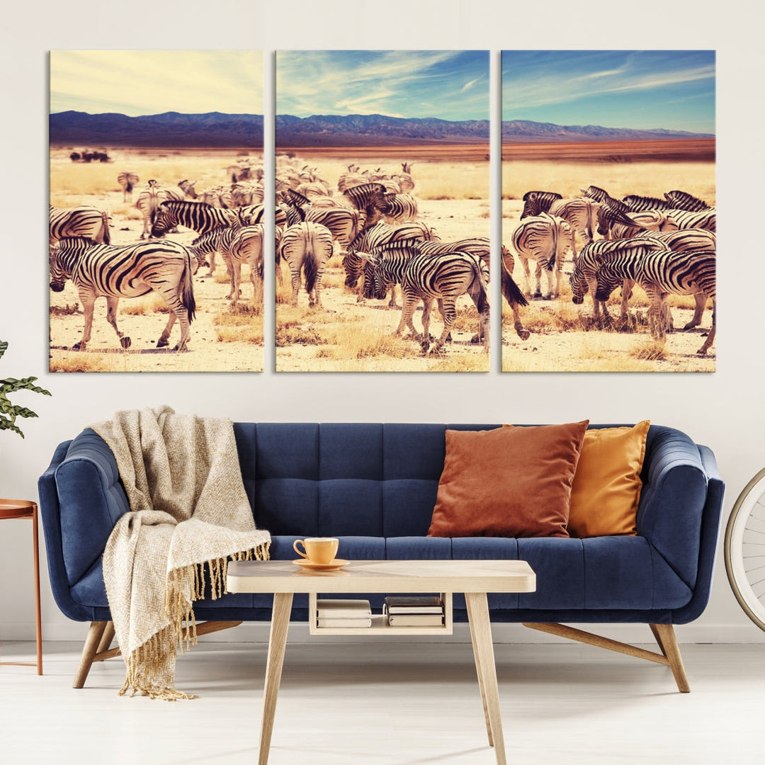 Zebras in the Savannah Africa Wild Animals Wildlife Photo Canvas Wall Art Giclee Print