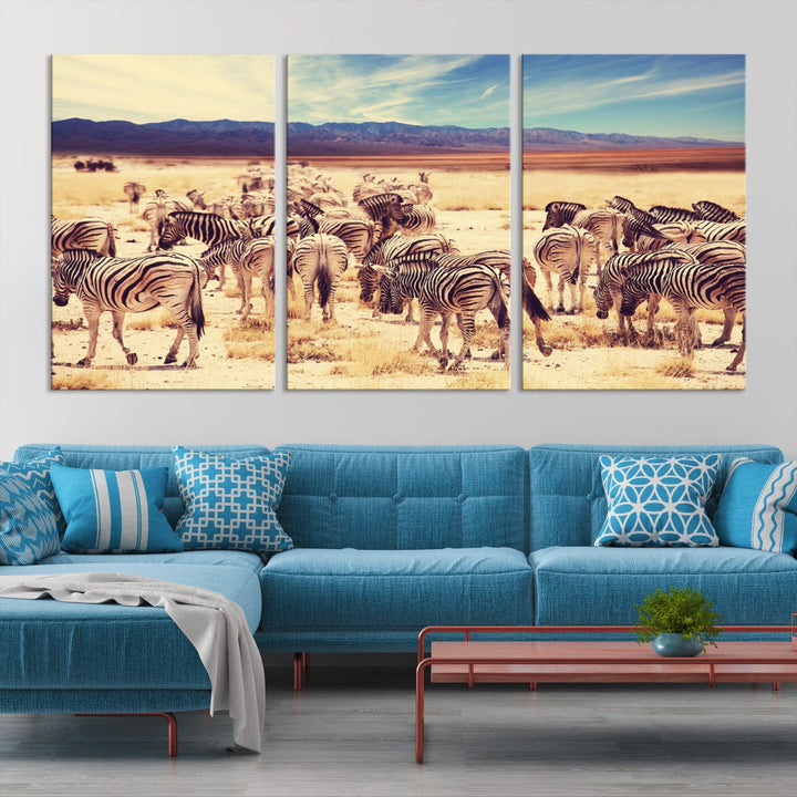 Zebras in the Savannah Africa Wild Animals Wildlife Photo Canvas Wall Art Giclee Print