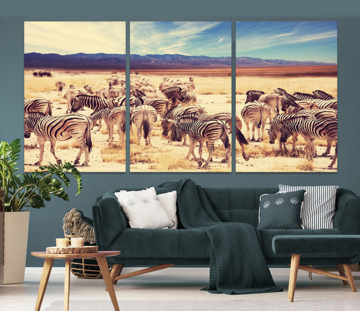 Zebras in the Savannah Africa Wild Animals Wildlife Photo Canvas Wall Art Giclee Print