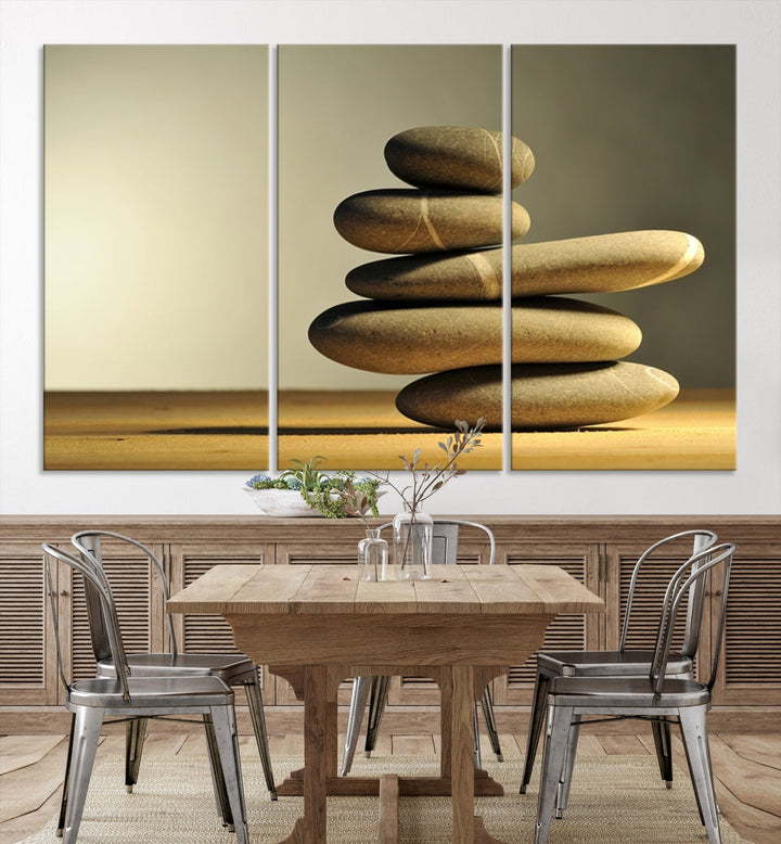 Zen Stones on Yellow Background Yoga Meditation Framed Wall Art Room Decor