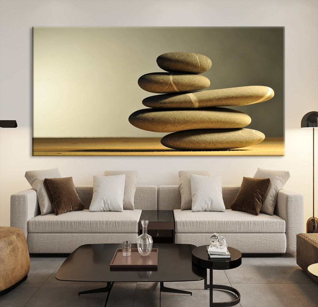 Zen Stones on Yellow Background Yoga Meditation Framed Wall Art Room Decor