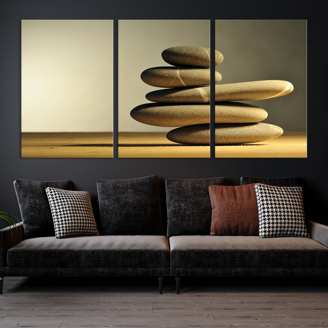 Zen Stones on Yellow Background Yoga Meditation Framed Wall Art Room Decor