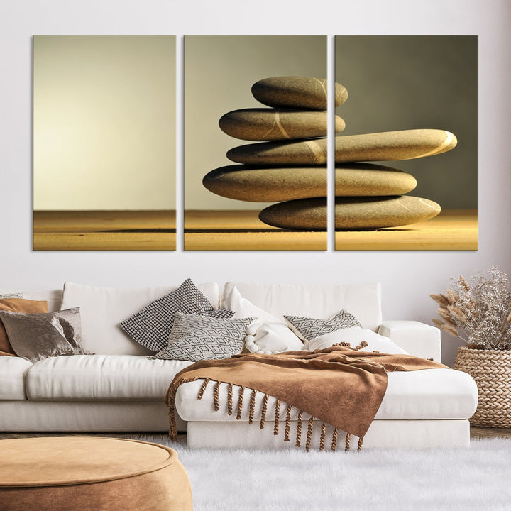 Zen Stones on Yellow Background Yoga Meditation Framed Wall Art Room Decor