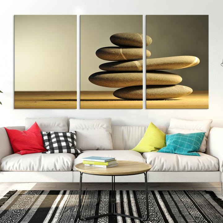 Zen Stones on Yellow Background Yoga Meditation Framed Wall Art Room Decor