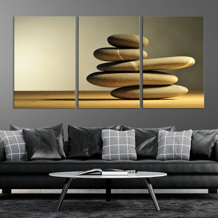 Zen Stones on Yellow Background Yoga Meditation Framed Wall Art Room Decor