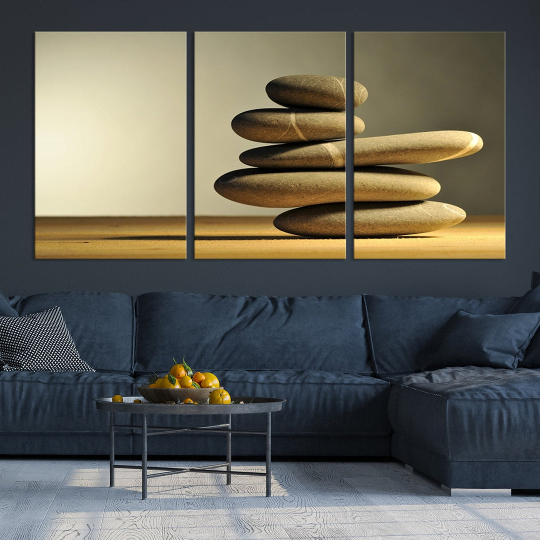 Zen Stones on Yellow Background Yoga Meditation Framed Wall Art Room Decor