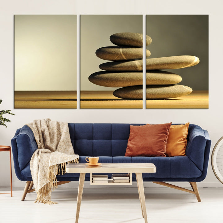 Zen Stones on Yellow Background Yoga Meditation Framed Wall Art Room Decor