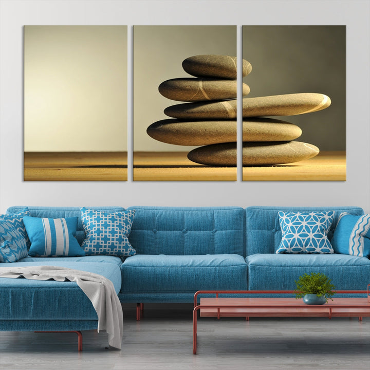 Zen Stones on Yellow Background Yoga Meditation Framed Wall Art Room Decor